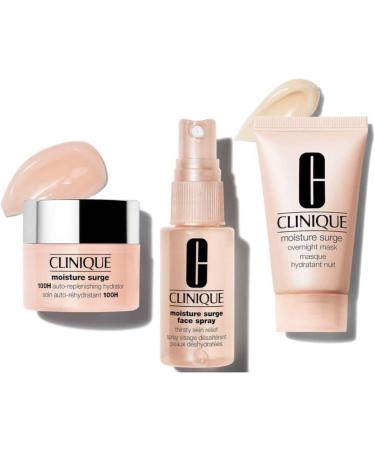 Clinique Moisture Surge Skincare Set 100H Auto-Replenishing Hydrator 15 ml + Face Spray Thirsty Skin Relief 30 ml + Overnight Mask 30 ml - Buy Online on SooperMarket.com