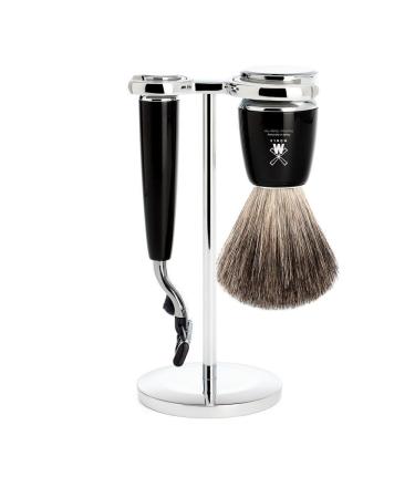 M HLE shaving set - Rytmo series - pure badger hair - compatible with Gillette blades - black precious resin