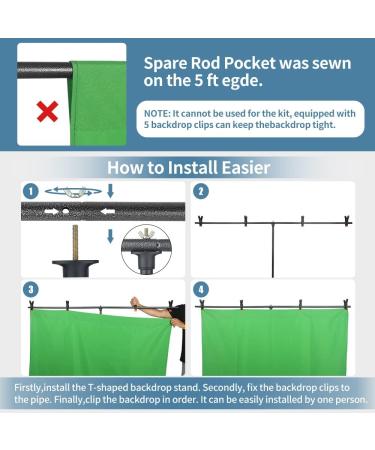 Hemmotop 5x6.5ft Green Screen Backdrop Kit for Photography, Chromakey Virtual Background for Zoom & YouTube - Includes Stand, Sheet, and 5 Clamps - Buy Online on SooperMarket.com