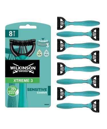 WILKINSON SWORD - Xtreme 3 For Men | Sensitive | Pack of 8 Disposable Razors Grreen 8 count (Pack of 1)