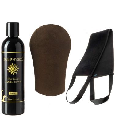 Tan Physics True Color Tanner 8 oz w/Tanning Mitt and Back Applicator by Sans-Sun