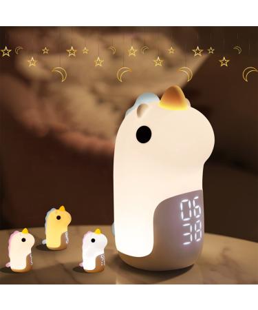 Woukksy children alarm clock with light children's alarm clock with cute unicorn light alarm clock snooze function rechargeable night light dimmable touch control gift for children girls - blue