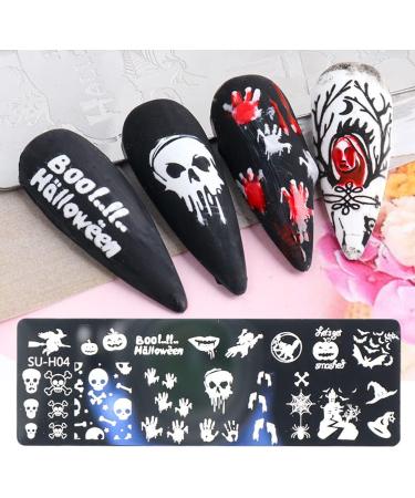 6Pcs Halloween Nail Stamp Plates Set with Various Patterns Spider Webs Pumpkins Bats Skulls DIY Print Manicure Salon Design Perfect Halloween Nail Decoration for Professional DIY Salon - Buy Online on SooperMarket.com