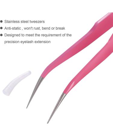 Quesuc 2 Pieces Straight and Curved Tip Tweezers Nipper for Eyelash Extensions Pink Stainless Steel False Lash Application Tools - Buy Online on SooperMarket.com