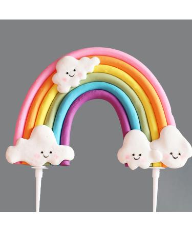 KRISMYA Rainbow Cloud Cake Topper Soft Pottery Rainbow Cake Topper Cupcake Topper for Boys Girls Birthday Decorations Baby Shower Wedding Party Favors Supplies