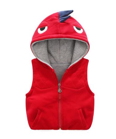 Baby Hooded Gilets Kids Vest Boys Girls Waistcoat Toddler Warm Coat Sleeveless Cute Zipper Jackets Cardigan Outerwear 5-6 Years/3'9"-4'3"/44-55lb Red
