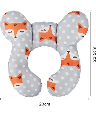 Baby Car Seat Travel Neck Pillow - Cute Fox Design | Infant Head Support Cushion for Pushchair, Stroller, Car Seat | Soft U-shaped Neck Rest Protector - Buy Online on SooperMarket.com