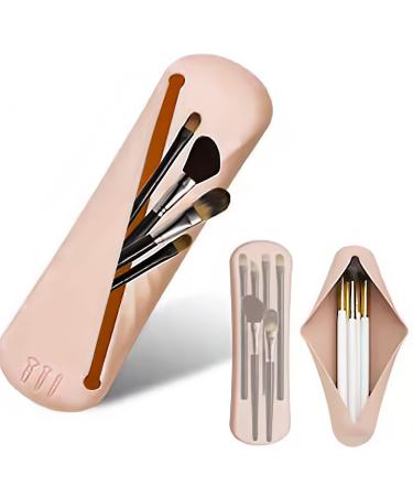 XMASIR Travel Makeup Brush Holder Silicone Cosmetic Brush Case Bag Portable Soft Makeup Tools Organizer Cosmetic Face Brushes Holder for Travel (Khaki)