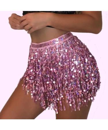 TWINKLEDE Boho Fringe Sequin Tassel Belly Dance Hip Scarf in D Pink - For Women and Girls - Buy Online on SooperMarket.com