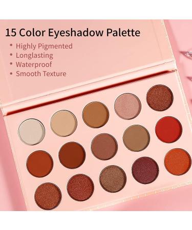 Neutral Eyeshadow Palette - Rose Gold Smokey Red Brown Highly Pigmented Matte Shimmer and Metallic 15 Colors Eye Shadow Pallet - DE LANCI Professional Warm Natural Tone Bronze Eyeshadow For Beginners - Buy Online on SooperMarket.com