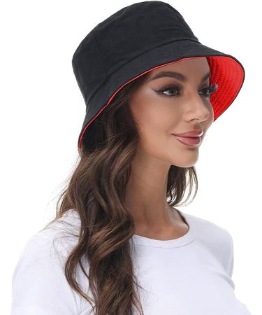 Women's Reversible Black-Red Bucket Hat for Summer | Outdoor Beach Cap - Buy Online on SooperMarket.com