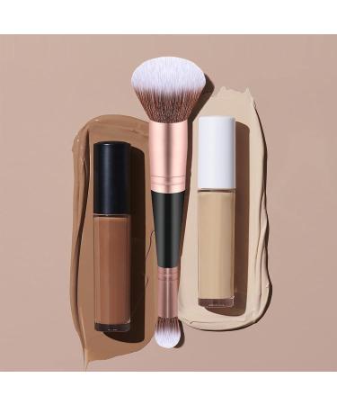 Foundation Brush Double Head Makeup Brush | Multi-purpose Makeup Brush For Foundation Powder Liquid Concealer Cream Blush Black Handle Rose Gold Tube - Buy Online on SooperMarket.com