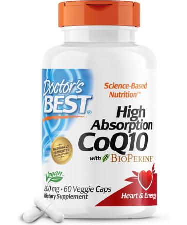 Dr Best's High Absorption CoQ10 with BioPerine Gluten Free Naturally Fermented Vegan Heart Health and Energy Production 200 mg 60 Veggie Caps White