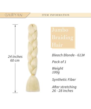 Gairyan Blond Jumbo Braids Extensions - 24 Synthetic Hair for Box Braids Afro Braid Extensions Bleached Blonde Kanekalon 1 Piece - Buy Online on SooperMarket.com