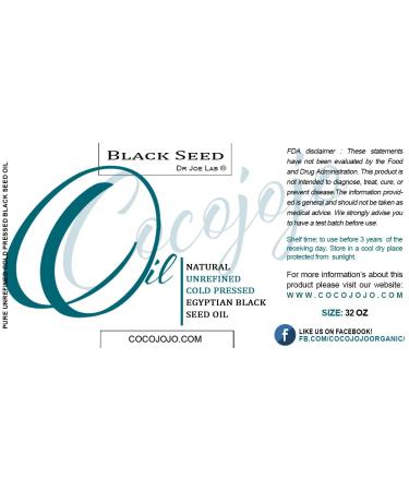 Buy Cocojojo 32 oz Black Cumin Oil | Pure Cold Pressed Black Seed Oil for Hair Beard Face & Joints - Natural & Organic - Buy Online on SooperMarket.com