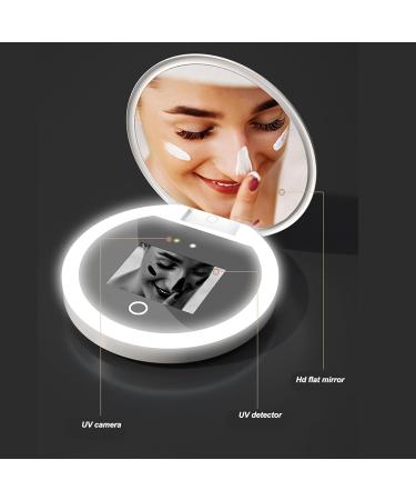 Sunscreen Testing Mirror 2X Magnification Touch Control UV Camera Mirror with LED Light 3.5 Inch Handheld Pocket Mirror for Travel Outdoor - Buy Online on SooperMarket.com