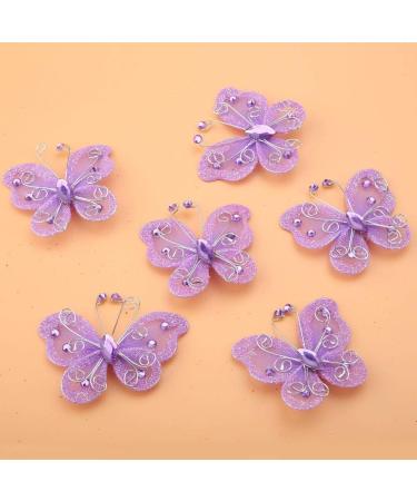 24pcs Purple Christmas Butterfly Ornaments - Glitter Mesh Wire Decor for Wedding Party, Clothing, Wall & Tree DIY Supplies - Buy Online on SooperMarket.com
