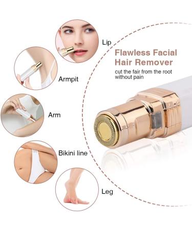 Portable Facial Hair Remover for Women - Painless Electric Shaver and Trimmer with Built-in Light and Replacement Head - White - Buy Online on SooperMarket.com