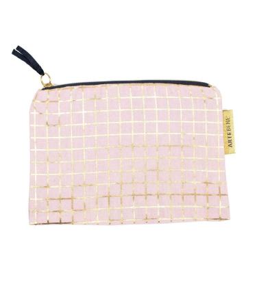 Artebene cosmetic bag squares pink gold made of cotton 22x15 cm
