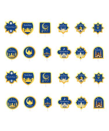 24 Pcs Eid Mubarak Cupcake Topper Eid Cupcake Topper Ramadan Paper Cake Decorating Kits Islamic Muslim Eid Decorations Party Supplies