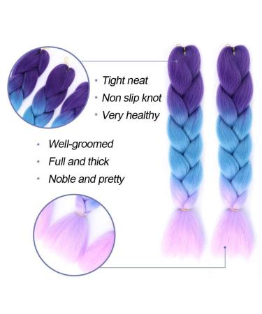 Jumbo Braiding Hair Fiber Mix 3pcs - Rainbow Colors Extensions - Kanekalon Synthetic Hair - 24 Inch - Blue-Light Purple-Pink - Soft & Healthy - Buy Online on SooperMarket.com