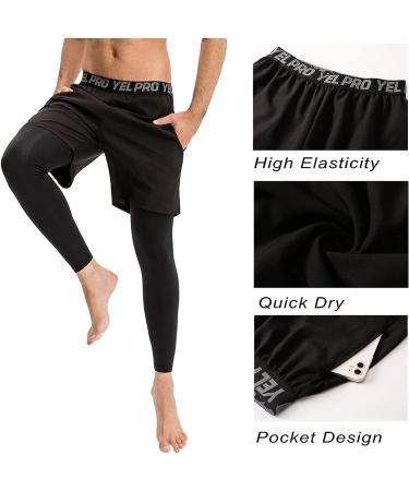 WRAGCFM Men's 2 in 1 Running Pants Shorts Tights Compression Workout Pants with Pocket - Black (Small) - Buy Online on SooperMarket.com
