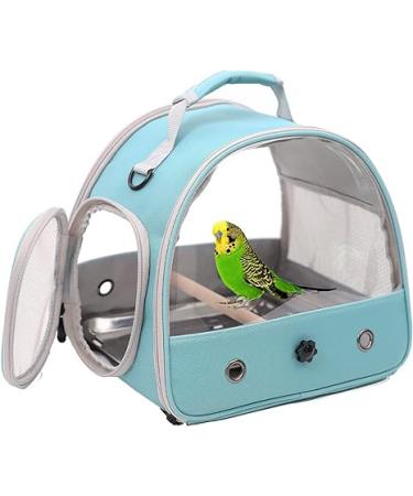 Small Bird Travel Cage Carrier, Portable Small Bird Parrot Parakeet Carrier with Standing Perch and Stainless Steel Tray, Side Access Window Collapsible Green