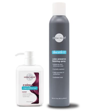 KERACOLOR Kit of 3-in-1 (Cleanse + Conditioner + Color) Merlot Semi-Permanent Hair Dye and Finishing Hair Spray 10oz