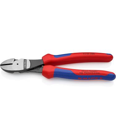 Knipex High Leverage Diagonal Cutter black atramentized with multi-component grips 200 mm (self-service card/blister) 74 02 200 SB Multi-component Grips Blue/Red 200 mm atramentized on self-service card