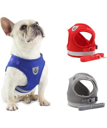 DARENYI Small Dog Harnesses and Lead Adjustable Dog Harness no pull Puppy Vest Harness and Lead for Walking Puppy Harness with Mesh Vest and 1.2m Dog Lead with Clips(Size M Grey) M Grey
