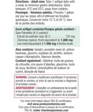 Jamieson Prostease Saw Palmetto 1 000 mg Dry Herbs & Omega-3 Select 1 000 mg Saw Palmetto+ Omega-3 200 Count (Pack of 1) - Buy Online on SooperMarket.com