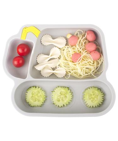 Silicone Suction Plate for Toddlers - Self Feeding Training Divided Plate Dish and Bowl for Baby and Toddler Fits for Most Highchairs Trays Excavator-cloud