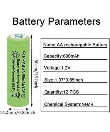 12 Counts AA 600mAh NiMH Rechargeable Batteries - 1.2V Double A Solar Light Compatible - Eco-Friendly Power Solution - Buy Online on SooperMarket.com