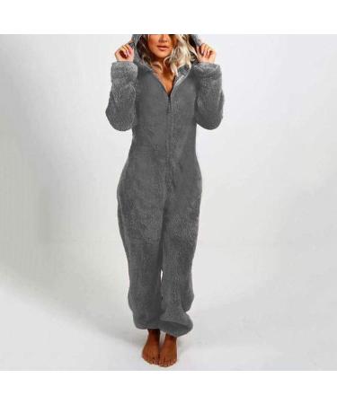Cozy Haiorziyou Women's Plush Teddy Fleece Jumpsuit - Hooded Winter Pajamas Soft One-Piece Sleepwear (4XL Gray) - Buy Online on SooperMarket.com