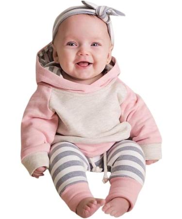 Toddler Hooded Sweatshirt & Pants Set - Pink Stripe | 3-6 Months - Buy Online on SooperMarket.com