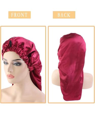 Ladaypoa Satin Hair Hood 2-Piece Silky Sleeping Hat Set for Girls & Women | Extra Large Black & Red Satin Sleeping Caps - Buy Online on SooperMarket.com