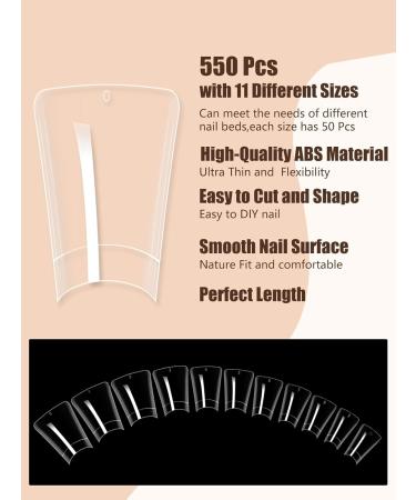 Deciniee Duck Nail Tips 550Pcs Clear False Nails 11 Sizes | Acrylic French Duck Feet Style Manicure Nail Art Salon DIY - Buy Online on SooperMarket.com