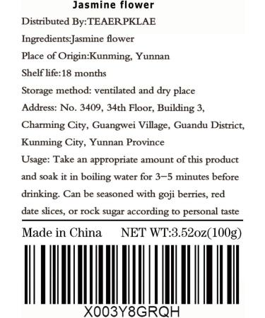 Jasmine tea 3.52 ounces/100g Caffeine-free Dried jasmine flowers are suitable for making tea Whole bud of edible flowers Jasmine bud jasmine tea loose leaf - Buy Online on SooperMarket.com