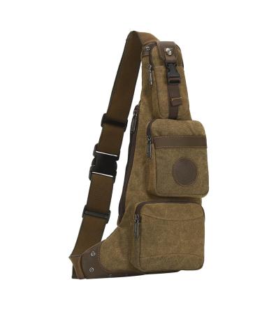 Leathario Men's PU Leather Chest Bag Shoulder Bag Crossbody Bag Casual Bag Multi-purpose Bag Brown B219