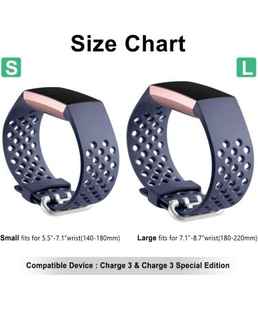 Breathable Sport Bands 3-Pack for Fitbit Charge 3/4 - Black/Navy Blue/Blue Gray - Large Size - Replacement Wristbands for Men and Women by Maledan - Buy Online on SooperMarket.com