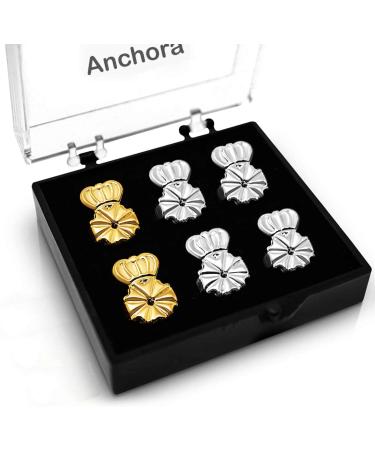 Anchora Original Magic Earring Backs for Droopy Ears | Earring Lifters for Heavy Earring | Earing Lifter Backs BAX | Earlobe Secure Clear Miracle (2 Silver 1 Gold)