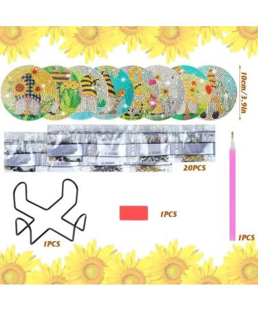 Sunflower Gnome Diamond Painting Coasters Set with Holder - DIY Spring Summer Decor for Kids & Adults - Buy Online on SooperMarket.com