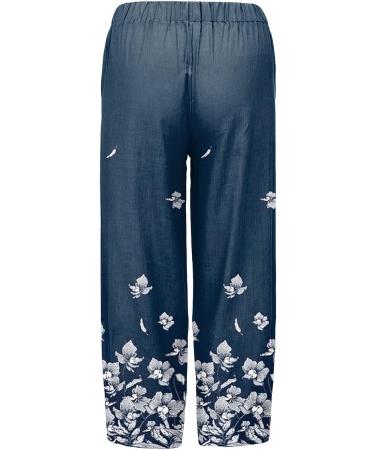 Women's Casual Cotton Linen Palazzo Pants with Pockets - Navy, X-Large - Buy Online on SooperMarket.com