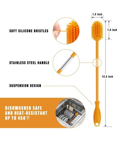 Silicone Bottle Cleaning Brush with Long Handle - 31cm/12.5 - Perfect for Baby Bottles, Hydro Flask, Sports Bottles, Vases and Glassware - Orange - Qty 1 - Buy Online on SooperMarket.com