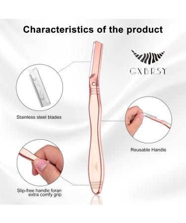 Dermaplane Razor Kit - Reusable Handle & 5 Blades for Facial Hair Removal Eyebrow Shaping & Exfoliation - Rose Gold - International Shipping - Buy Online on SooperMarket.com
