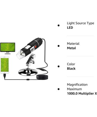 USB Microscope 40X-1000X Digital 3-in-1 Camera with Metal Stand for Windows, Mac, Android & Linux - Black - Buy Online on SooperMarket.com