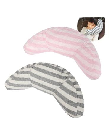 Car Seat Belt Cover for Kids Soft Comfort Seat Belt Shoulder Pad Safety Shoulder Strap Cushion Shoulder Protector Travel Pillow Head Neck Support Universal Fit Car Accessories for Children Boys Girls 1pc Grey Stripe + 1pc Pink Stripe