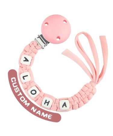 Kowlone pacifier chain cotton with names boys girl personalized braided pacifier chains clips for baby newborn (pink) a: pink