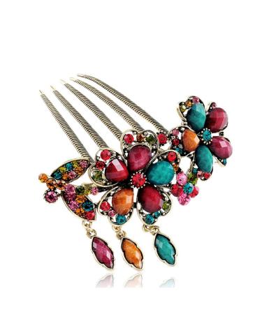 2Pcs Women Rhinestone Flower Hair Comb Clips for Wedding Prom - Blue + Colorful - Buy Online on SooperMarket.com