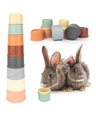 WALLFID 8 PCS Stacking Cups for Rabbits-Bunny Toys for Hiding Food and Playtime Fun BPA-Free Safe Plastic Pet Toys Multi-Coloured and Various Sizes (Morandi Colour)